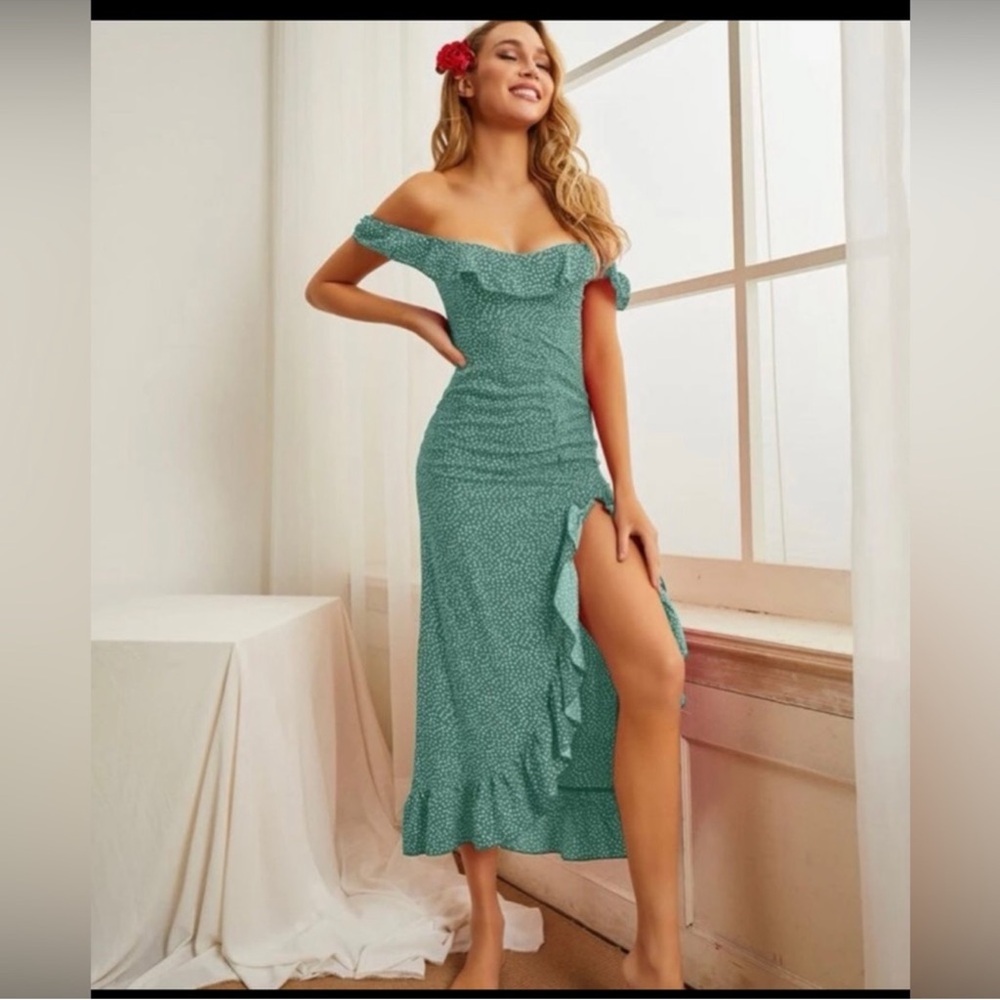 Boho Off-Shoulder Teal Dress